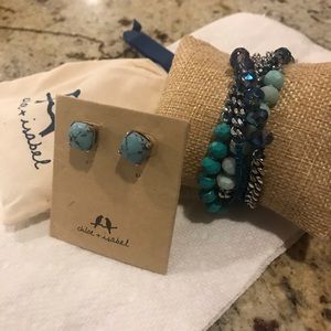 Turquoise studs and wrap bracelet